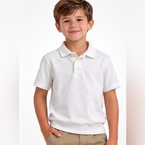 Lands End Boys Polo Shirt Size 6-7 Short Sleeve Banded Bottom White *See
